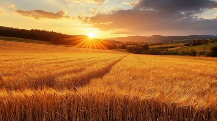 Fototapeta premium Golden Sunset Over Wheat Field