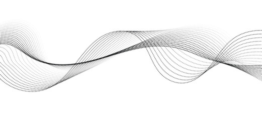  smooth flowing wave dots halftone lines dynamic black isolated on transparent background concept of technology, digital, communication, science, music vector illustration