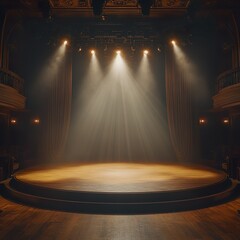 Focused spotlight illuminating empty stage with glowing center focus wallpaper