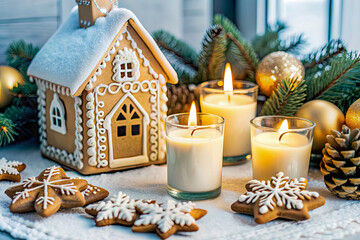 gingerbread cookies and christmas decorations