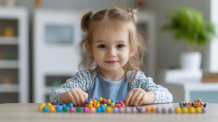 A child learning basic math with counting beads