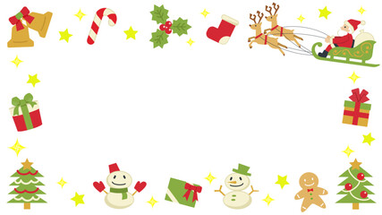 白背景のクリスマスのフレーム(サンタとツリーとキラキラ)