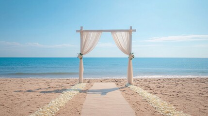 Beachfront Wedding Arch with Rose Petals