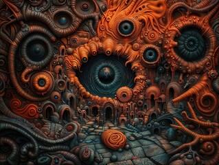Surreal Abstract Eye Landscape with Organic Patterns in Vivid Colors
