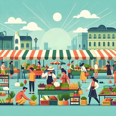 Flat Design Busy Street Market