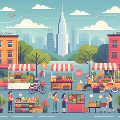 Flat Design Busy Street Market