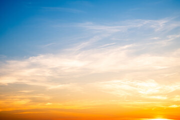 Beautiful , luxury soft gradient orange gold clouds and sunlight on the blue sky perfect for the background, take in everning,Twilight, Large size, high definition landscape photo