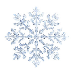 High-resolution image of a detailed, intricate snowflake with transparent background, perfect for winter-themed designs and decorations.