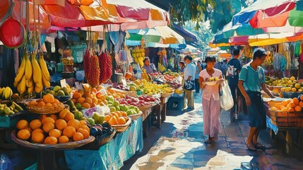 Obraz premium Vibrant Market Scene in Southeast Asia