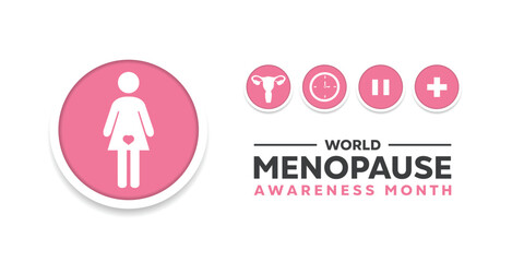 World Menopause Awareness Month. People icon, vagina, clock, pause and plus icon. Great for cards, banners, posters, social media and more. White background.