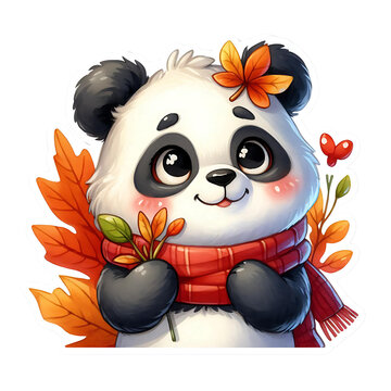 recommend clip art: autumn panda isolated