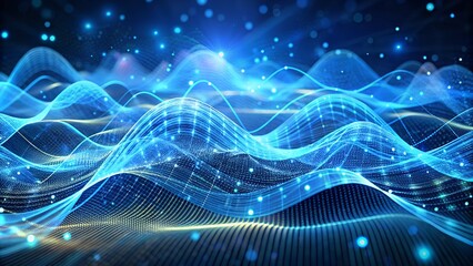  Holographic blue abstract technology data wavy lines