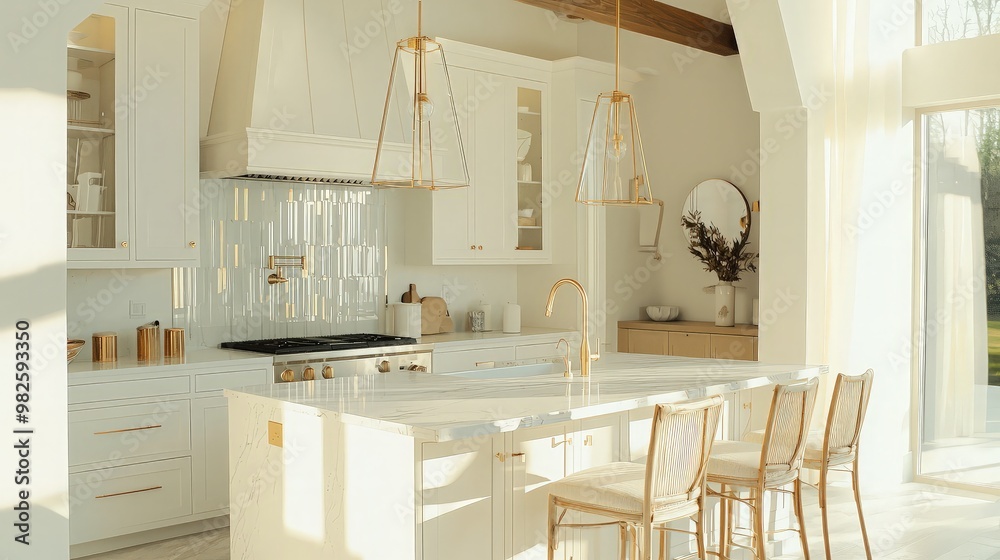 Sticker Modern White Kitchen with Gold Accents