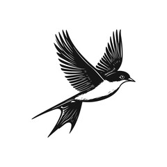 Fototapeta premium A simple linocut print of a Swallow martin bird in flight. Woodcut style of vector illustration black color