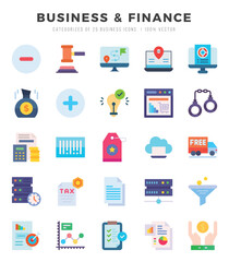 Business & Finance Flat icons collection. Flat icons pack. Vector illustration