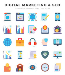DIGITAL MARKETING & SEO Icon Pack 25 Vector Symbols for Web Design.