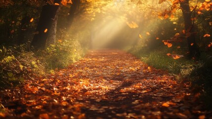 Golden Pathway in Autumn Forest