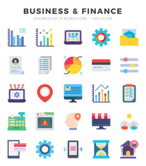 Vector icons set of Business & Finance. Flat style Icons.