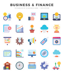 Business & Finance Icons Pack. Flat icons set. Flat icon collection set. Simple vector icons.