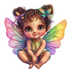 Fototapeta premium Doll with wings, little fairy, transparent background, png.