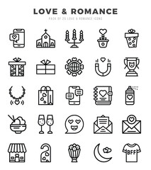 Set of 25 Love & Romance Lineal Icons Pack.