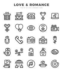 Love & Romance Icons Pack. Lineal icons set. Lineal icon collection set.