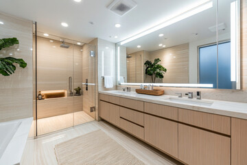 Cozy and Natural Modern Bathroom with Light Wood Cabinetry