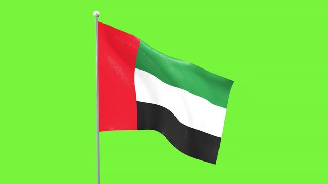 National Flag of the country of the United Arab Emirates, fluttering in the wind on a green screen background.