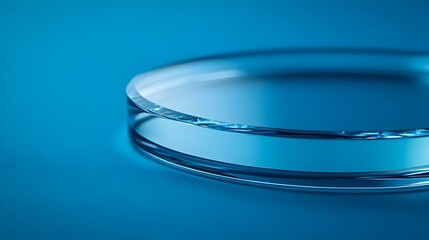 Transparent Glass Reflection on a Blue Minimalist Table Surface