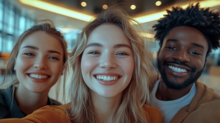 Collaborative Diversity Showcased in Office Setting: Five Individuals United by Smiles, Embracing Cultural Differences. Highlighting Cultural Diversity and Team collaboration concept. 