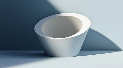 Minimalist design of a white vase casting soft shadows on a blue surface, ideal for modern decor and artistic inspiration.