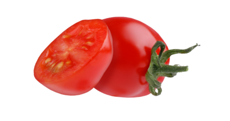 set of tomatoes and slices of tomato isolated png