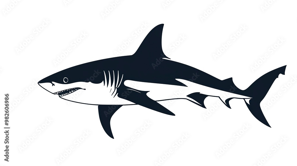 Poster Shark | Minimalist and Simple Silhouette - Vector illustration. on white background 