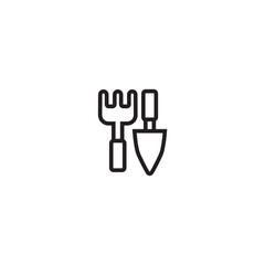 Gardening tools. Garden trowel spade or shovel and garden fork icons. Editable icon.
