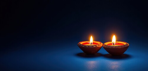 Minimalist Close-up of Two Lit Diyas for Diwali