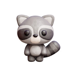 3D cute raccoon standing, Cartoon animal character, 3D rendering.