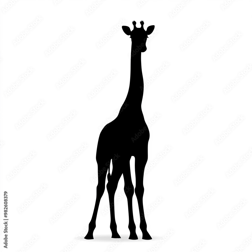 Canvas Prints Baby Giraffe Silhouette, Illustration Isolated On White Background