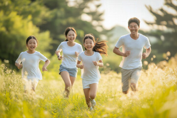 Fototapeta premium Asian Family Running Outside In The Morning