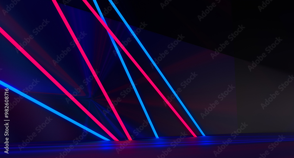 Poster abstract multicolored neon lines on a dark background.