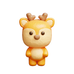 3D cute deer standing, Cartoon animal character, 3D rendering.