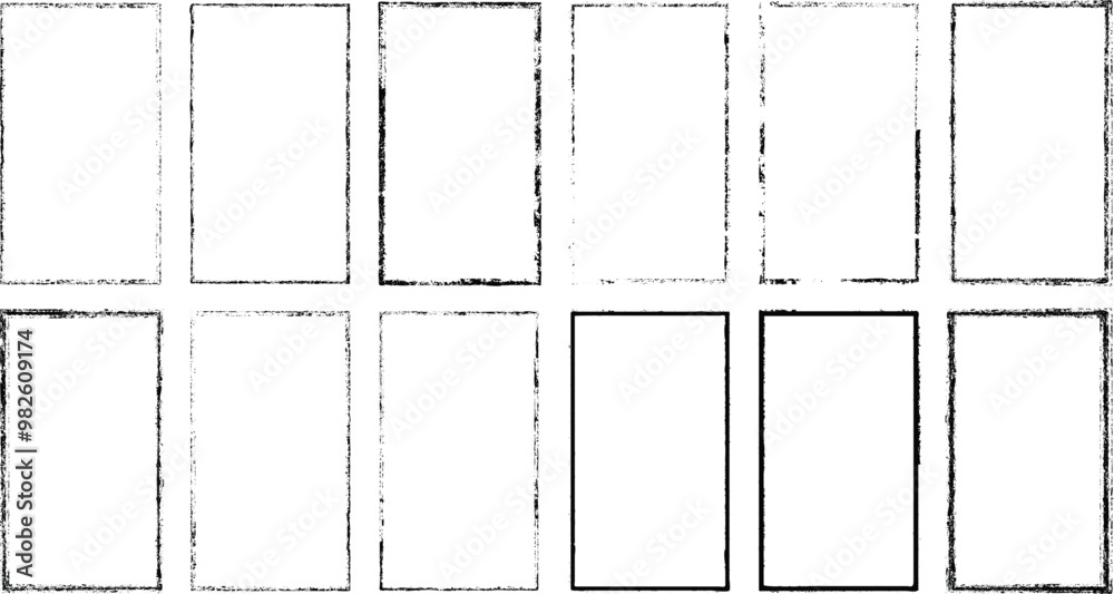 Fototapete Set of vector border frames with rough edges . Rectangular frame template collection . distress texture . Grunge tiny frame borders isolated on the background . Rough edges effect . 