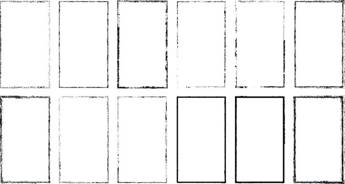 Set of vector border frames with rough edges . Rectangular frame template collection . distress texture . Grunge tiny frame borders isolated on the background . Rough edges effect . 