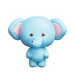 3D cute elephant standing, Cartoon animal character, 3D rendering.