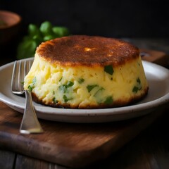 Pudding, omelette with green onions. 3D illustration.