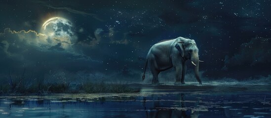 Nice White Elephant At Night