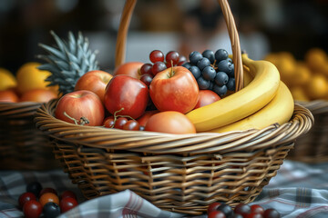 Fruit Basket: Bananas, Grapes, Apples, and Berries