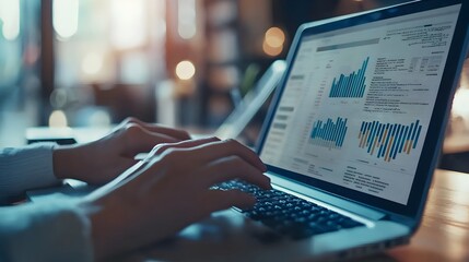 Analyzing Financial Data and Market Insights Through Interactive Dashboard on Laptop Screen