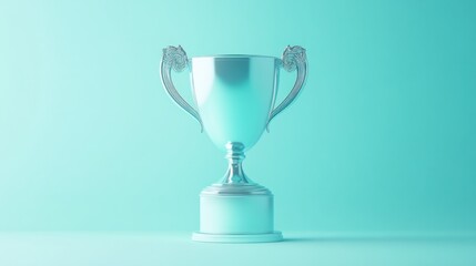 A shiny trophy cup centered on a pastel blue background.