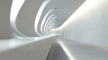 A minimalist architectural interior featuring sleek lines and modern design, creating a unique perspective of space and light.