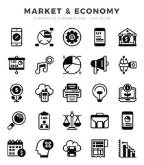 Market & Economy Lineal Filled icons collection. 25 icon set. Vector illustration.